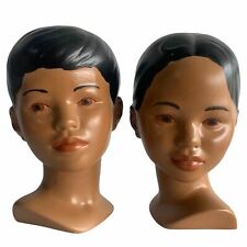 Vintage Holland Marwal Style Plaster Head Bust Boy & Girl Set Pacific Islander  picture