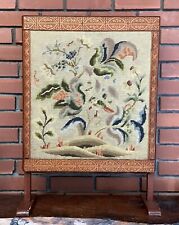 NEEDLEPOINT antique FIREPLACE SCREEN floral birds picture