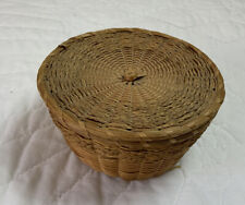 Vintage Antique Sewing Basket with Lid, Sweet Grass & Split Ash, 6” Round picture