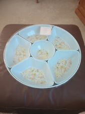 NEW 7-piece Melamine Lazy Susan Blue Floral Solid Serving Tray Spins 6 Bowls  picture