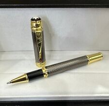Luxury Patron of Arts Burgess Series Grey Grid Color + Gold Clip Rollerball Pen picture