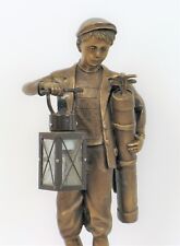 VINTAGE BEAUTIFUL HEAVY BRONZE SCULPTURE GOLF CADDY BOY WITH LANTERN LAMP 15LBS picture