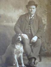 Antique CDV PHOTOGRAPH, Gentleman Posed With Springer Spaniel Dog picture