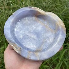 Gemstone Carved Blue Chalcedony Crystal Ashtray, Blue Agate Crystal Bowl Decor picture