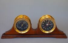 VINTAGE Chelsea Black Flag Clock and Barometer Set w/ wood base stand VGC picture