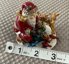 Vintage Kubla Crafts Santa & Animals Christmas Bejeweled Cloisonne Trinket Box picture
