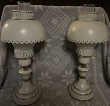 Vintage Mid Century Table Desk Metal Tole Lamps Set Of Two White.. picture