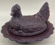 Chicken Hen on Nest Covered Dish - Eggplant Purple Glass - Mosser USA picture