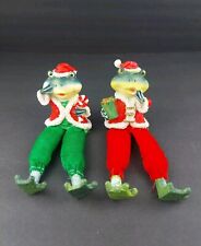 Sitting Frog Santa Claus Resin Figurine Holiday Display Christmas Figurines 2pc picture