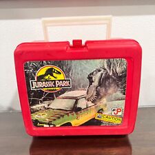  Vintage 1992 Jurassic Park Plastic Red Lunch Box T Rex Dinosaur No Thermos picture