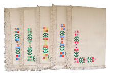 5 Vintage Cross Stitch Folk Floral Needlework Placemats/Napkins Fringe Edge picture