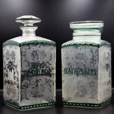 VICTORIAN Antique English Enamelled & Engraved Glass Bottles BATHROOM JARS picture