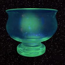 Antique Hand Blown Footed Bowl Clear Console Bowl Vase Glow Manganese 365nm UV picture