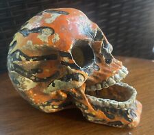 Vintage ceramic flaming Halloween skull picture