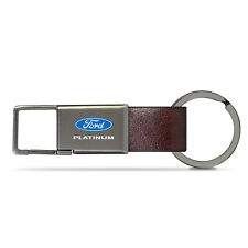 Ford Platinum Brown Leather Strap Gunmetal Pull-out Metal Key Chain picture