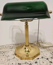 Vintage Brass Banker's Desk Lamp Green Glass Adjustable Shade Portable Lamp picture