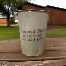 Vintage galvanized feed and seed bucket the general store 13x9.5  Rare picture