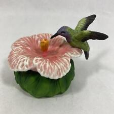 Vintage Russ Hand Painted Hummingbird and Pink Hibiscus Trinket Box 15366 picture