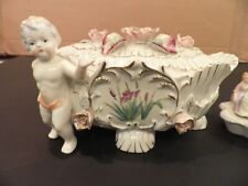 Vintage Porcelan covered candy bowl with cherub, and 1 other small piece picture