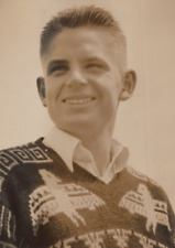 7C Photograph 5x7 Portrait Handsome Man Knit Sweater 1940-50's  picture