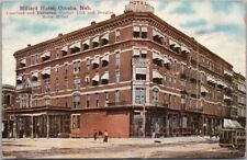 Vintage OMAHA Nebraska Postcard MILLARD HOTEL Building / Street View 1912 Cancel picture