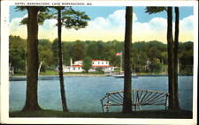 Hotel Maranacook ~ Lake Maranacook Maine ~ rustic bench ~ mailed 1931 picture