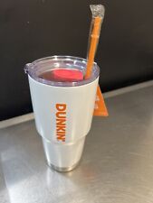Dunkin Donuts 28 oz Stainless Insulated Tumbler w/ Silicone Collar Orange Straw picture
