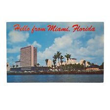 Postcard Hello From Miami Florida Skyline Palm Trees Chrome Unposted picture