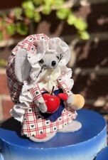 🐀VTG 2.25” Mini Felt Back to School Dressed Gray Mouse w/Apple & Bell~So Cute picture