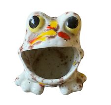 Vtg Wide Mouth Frog Sponge Holder White/Brown/Red/Yellow Splatter 70’s Kitschy’s picture