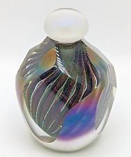 Brian Maytum Art Glass Perfume Bottle w Dauber Signed 1985 Cut Irridescent Purpl picture