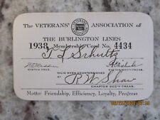 1938 BURLINGTON LINES RAILROAD VETERANS ASSOCIATION MEMBERSHIP CARD  CB&Q RR picture