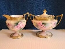 Antique RS Prussia Creamer & Sugar Bowl W/Lid Gold Gilded  picture