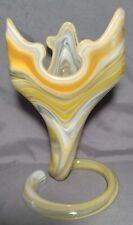 Vintage Sooner Art Glass Vase Hand Blown Coil Base Swirl Trumpet Vase picture