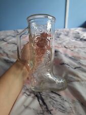 Vintage Western Cowboy Boot Mug Glass 8 Inches Raised Design Clear picture