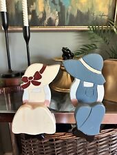 Vintage Rare Handmade farmhouse Shelf Sitters Boy and Girl figurines picture