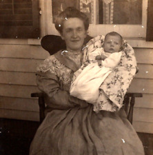 Unidentified Woman Holding Baby in Rocking Chair 1910s RPPC Postcard Real Photo picture