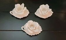 Vintage White Bisque Floral/Rose Candleholders Set Of 3 Cottagecore Shabby Chic picture