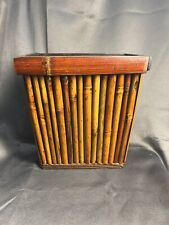 Vtg Bamboo Rattan Boho Stained Planter Box 7.5” Tall picture