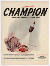 Vintage 1947 Champion Spark Plugs Ad — Fall Autumn Cider Red Car American 1940s picture