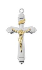 Two Tone Sterling Silver Crucifix Features 18in Long Chain Comes Gift Boxed picture
