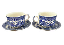 Pair Vintage Blue Willow Tea Cup And Saucer Blue And White Chinese Motif picture