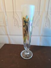 Art Glass Vase Iridescent Raku Pedestal Vase Signed picture