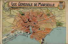 Marseille France Vue Generale Map Air View c1910 Vintage Postcard picture