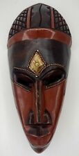 African Tribal Mask Wood & Tin Handcrafted & Stained Wall Hanger Sculpture Decor picture