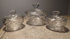 Vintage Clear Glass Set of Three Fan Shaped Vanity Trinket Containers  picture