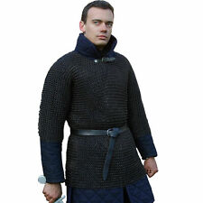 9mm Short Sleeve Style Medieval Butted Black Chainmail Shirt Armour Large Size  picture
