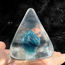Art Glass Prism Pyramid Paperweight Figurine Blue Center Clear Edges Vintage VTG picture