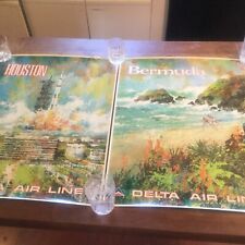 Pair Original 28” X 22” Delta Airlines Posters by Jack Laycox. Houston & Bermuda picture