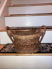 Vtg handcrafted wooden Storage basket dbl handles 15 Wide 12 Across 9” High picture